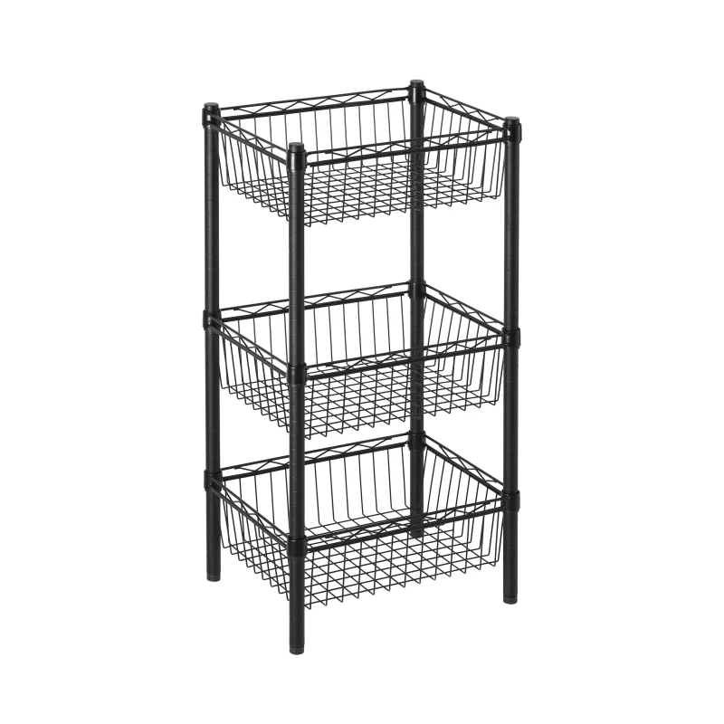 Estantería metálica cromada negro spaceo, 3 cestas, 50 kg por balda, 90x45x35 cm