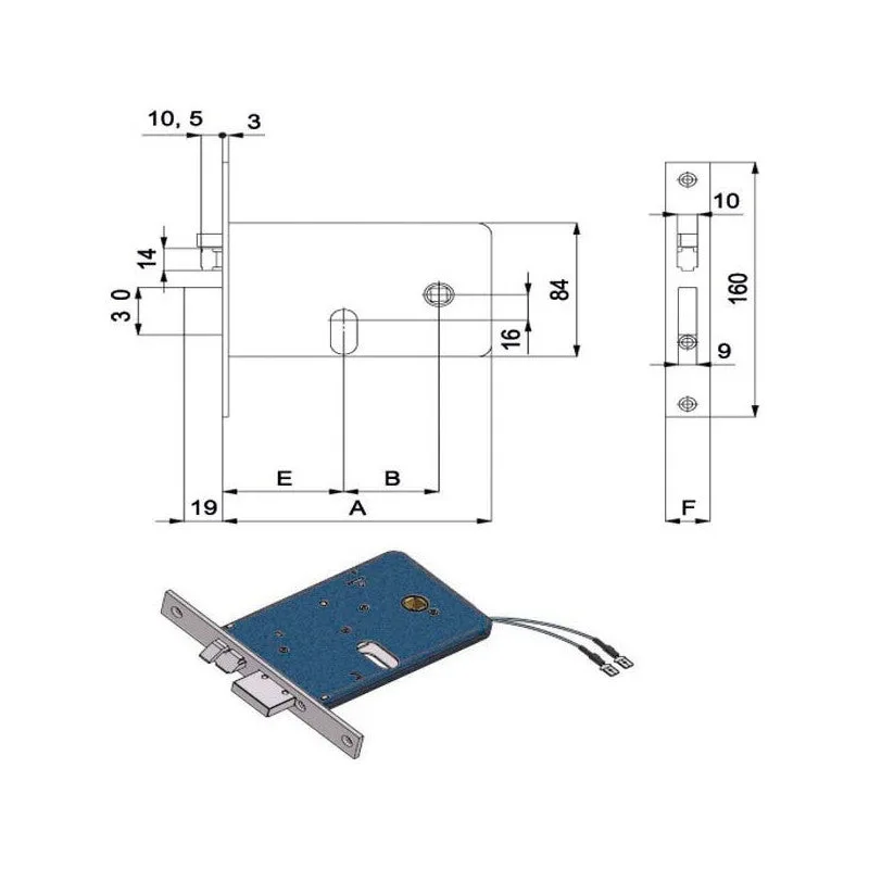 Cerradura eléctrica de inserción, bandas de aluminio e60 dx 378 omec
