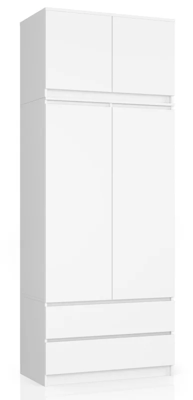 Armario akord s90 con altillo blanco 90 cm 2 puertas 2 cajones frente en color blanco 6 estantes 90x51x234 cm