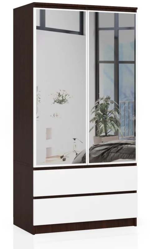 Armario akord s90 wengé 90 cm, 2 puertas, 2 cajones, inserto frontal blanco, 90 × 51 × 180 cm