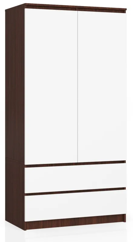 Armario akord s90 wenge 90 cm 2 puertas 2 cajones frente en color blanco 4 estantes 90x51x180 cm