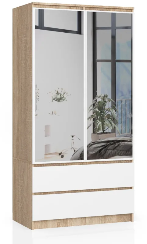 Armario akord s90 roble sonoma 90 cm, 2 puertas, 2 cajones, inserto frontal blanco, 90 × 51 × 180 cm