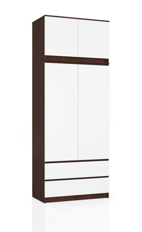 Armario akord s90 con altillo wenge 90 cm 2 puertas 2 cajones frente en color blanco 6 estantes 90x51x234 cm