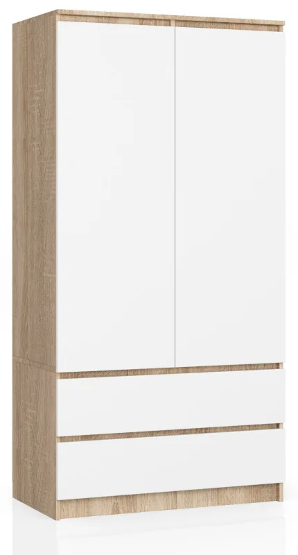 Armario akord s90 roble sonoma 90 cm 2 puertas 2 cajones frente en color blanco 4 estantes 90x51x180 cm