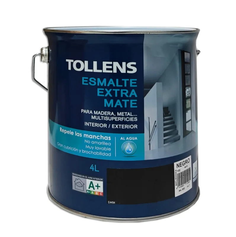 Esmalte al agua extra mate tollens 4 lt (negro 102)