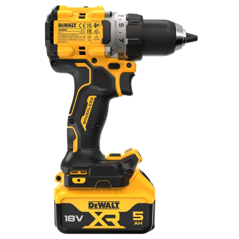 Taladro a batería dewalt 18v brushless - 2 baterias li-ion 5ah y maletín tstak - dcd800p2t-qw