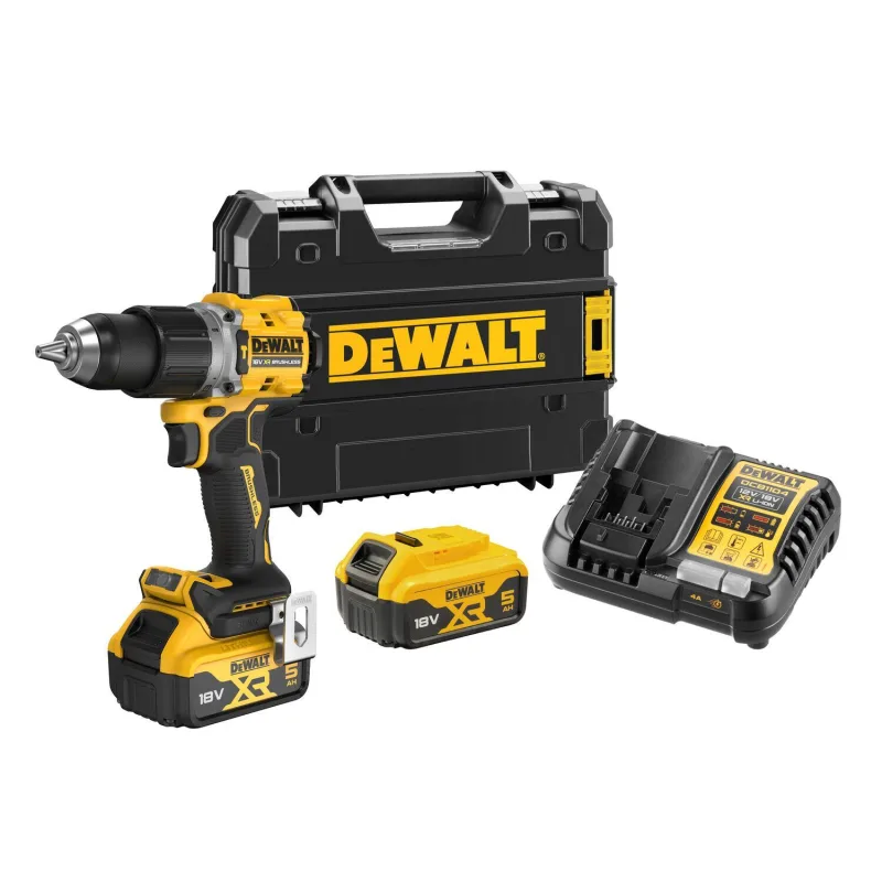 Taladro a batería dewalt 18v brushless - 2 baterias li-ion 5ah y maletín tstak - dcd805p2t-qw