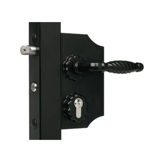 Cerradura de hierro forjado ral 9005 negro locinox - cancela batiente con manilla + cilindro - perfil 30 a 50 - lakq3030 h2l