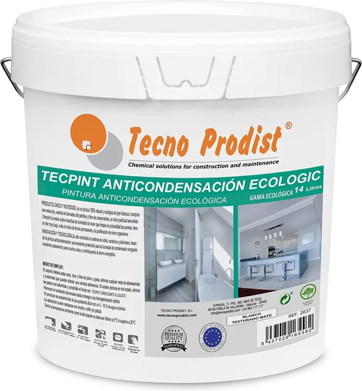 Tecpint anticondensación ecologic de tecno prodist - pintura anti-condensación ecológica interior - exterior, transpirable - blanco - 14 litros