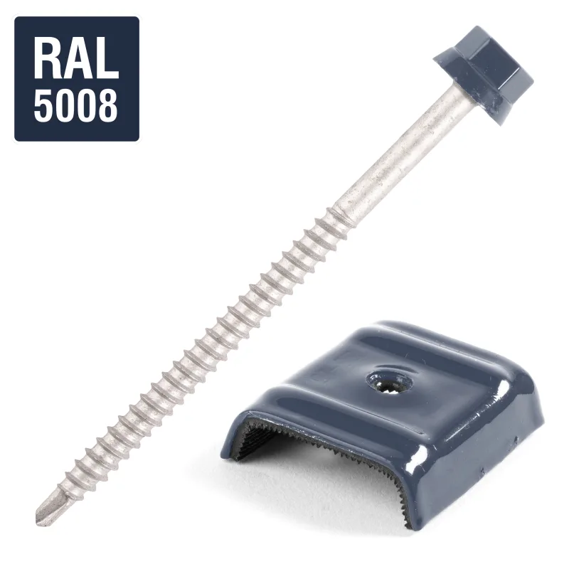 Tornillo autoperforante con puente para tejados 2 piezas tipo e1 ral5008 gris azulado 6.3x100