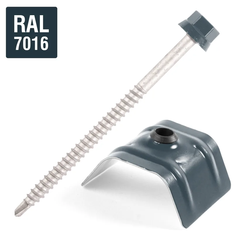 Tornillo autoperforante con puente para tejados 2 piezas tipo c1 ral7016 gris antracita 6.3x100