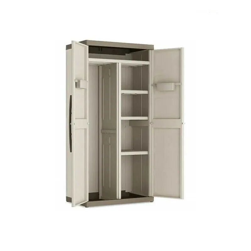 Armario escobero de 2 puertas con estantes interiores y patas elevadas