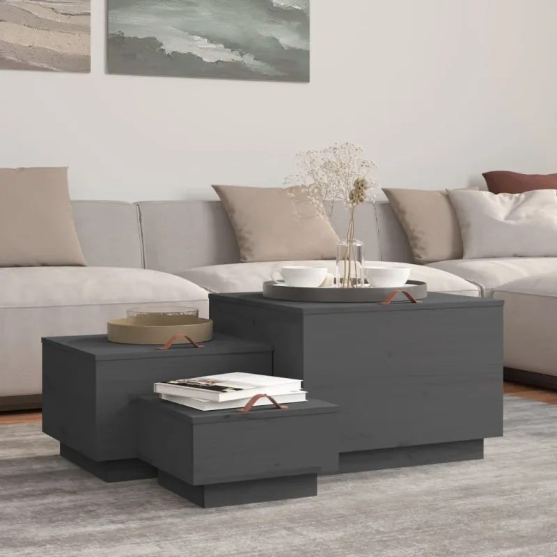 Maison exclusive - cajas de almacenaje con tapa 3 pzas madera maciza pino gris