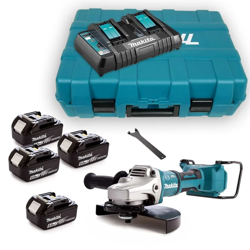 Amoladora makita mm - 36v - 2x18v li-ion - 4 baterías 5ah + 1 cargador rápido doble - dga900zkpt