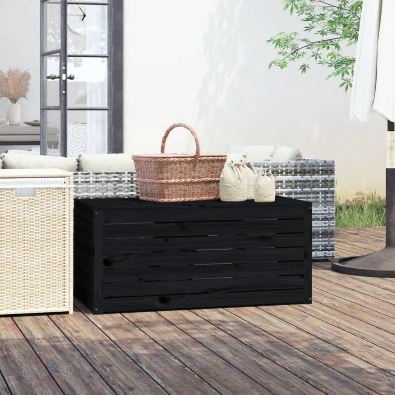 Maison exclusive - baúl de jardín madera maciza de pino negro 101x50,5x46,5 cm