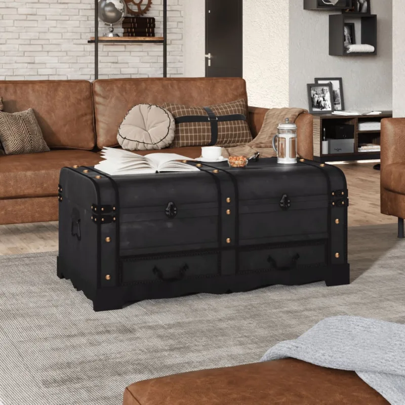 Maison exclusive - baúl de almacenaje madera grande negro