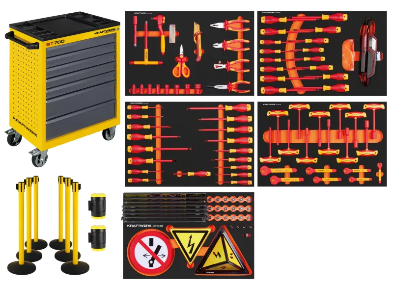 Kraftwerk vde servante d'atelier bt700, 124 pcs, barrière incluse