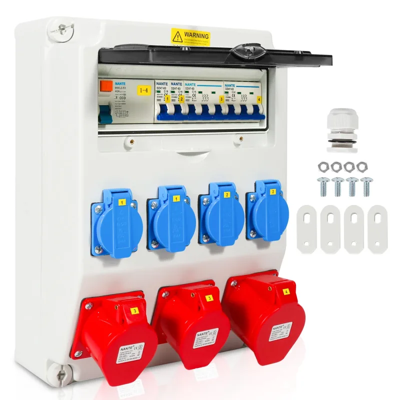 Distribuidor de corriente monofásico mural caja 1x32a 2x16a 4x230v mit ls+fi