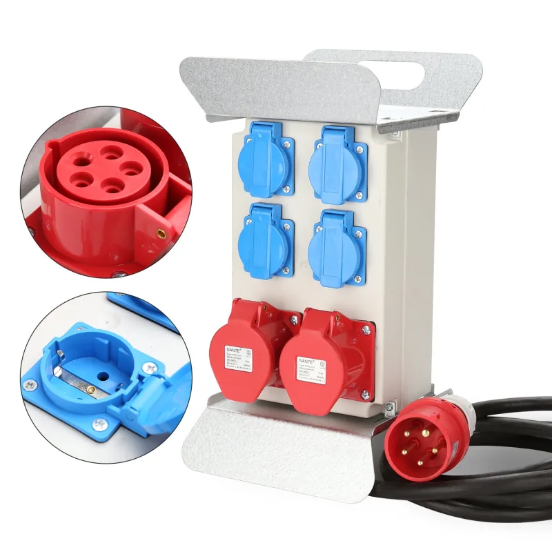 Caja de distribución de corriente monofásica mural 16a 2x400v 4x230v schuko(rccb)