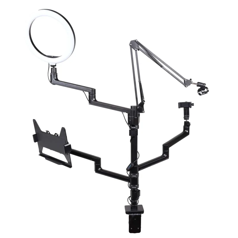 Wiltec soporte de streaming 4 en 1 99,6x15,2 x143 cm de escritorio con abrazadera de fijación 1 brazo de micrófono 3 brazos articulados para cámara...