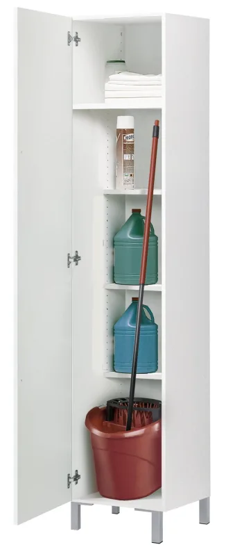 Buyqualia armario escobero multiusos estantes y una puerta en color blanco alto 188 / ancho 42 / fondo 35