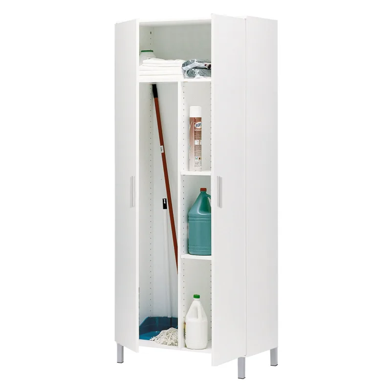 Buyqualia armario escobero multiusos de hogar dos puertas color blanco alto 188 / ancho 82 / fondo 35