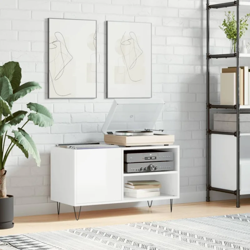 Mueble para discos blanco brillo 85x38x48 cm de madera contrachapada