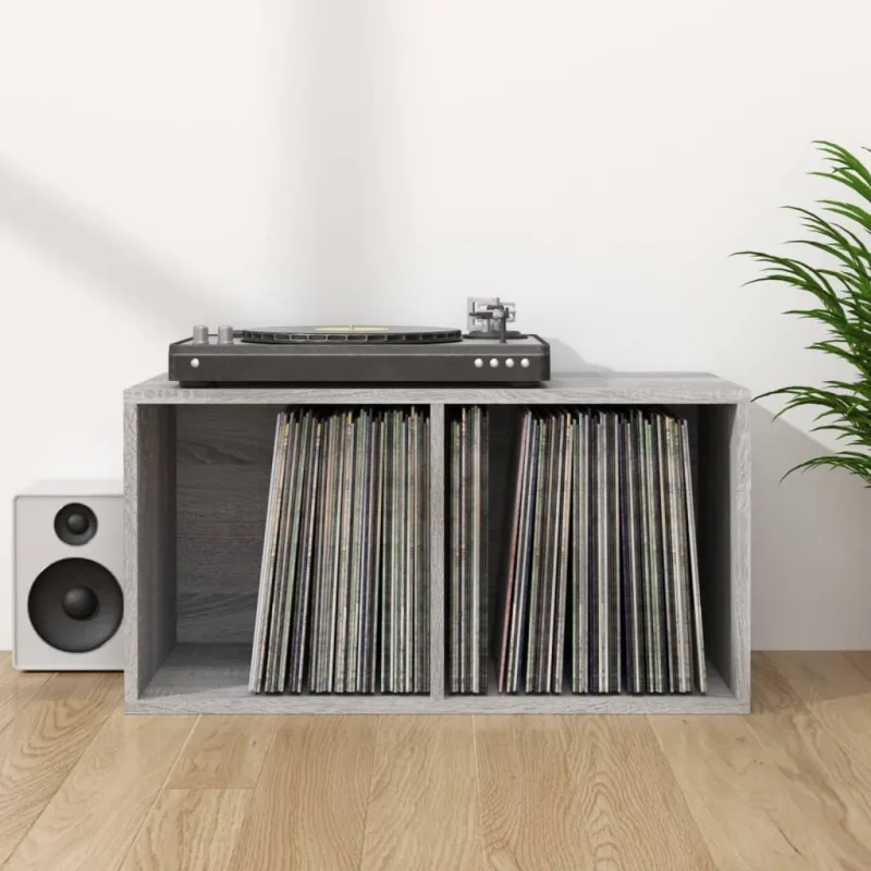 Caja para guardar discos de vinilo sonoma gris 71x34x36 cm