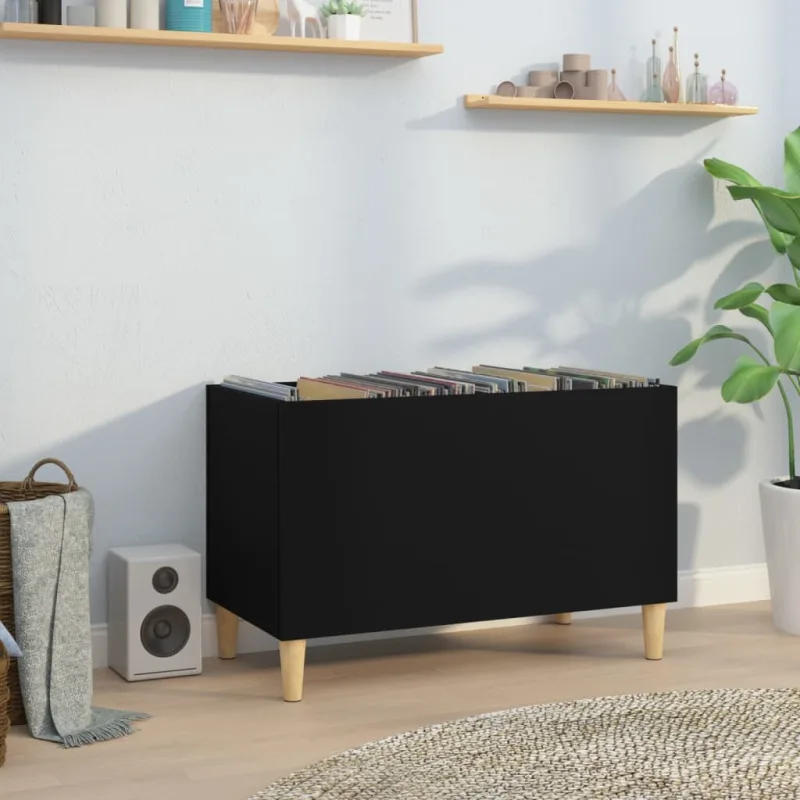 Mueble para discos negro 74,5x38x48 cm de madera contrachapada