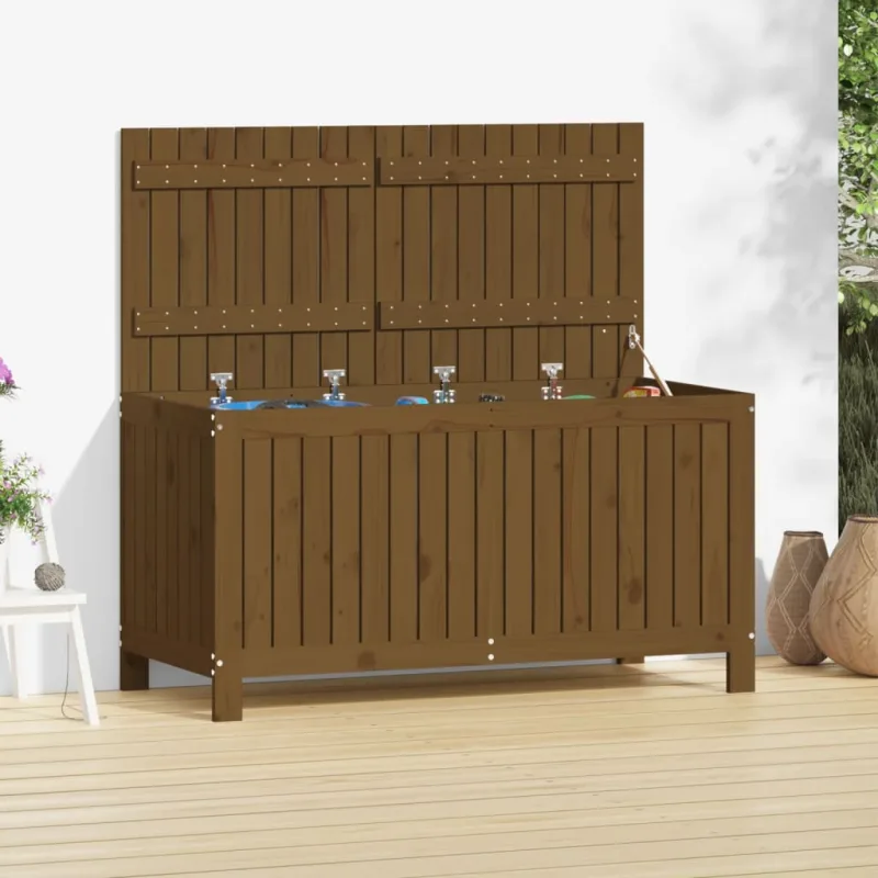 Caja de almacenamiento de jardín marrón miel 121x55x64 cm madera de pino