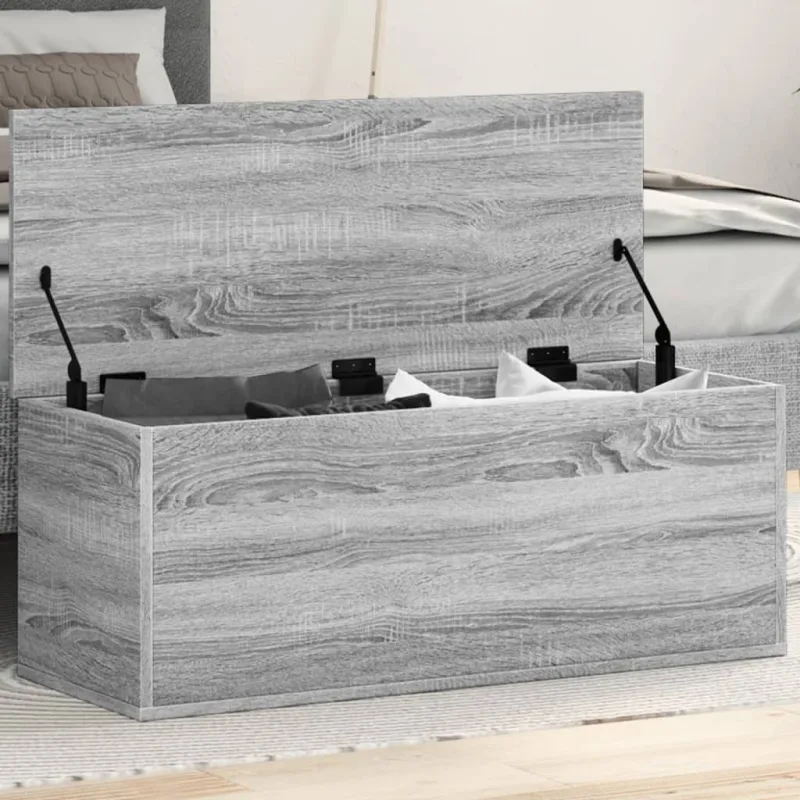 Caja de almacenamiento gris sonoma 90x35x35 cm de madera contrachapada