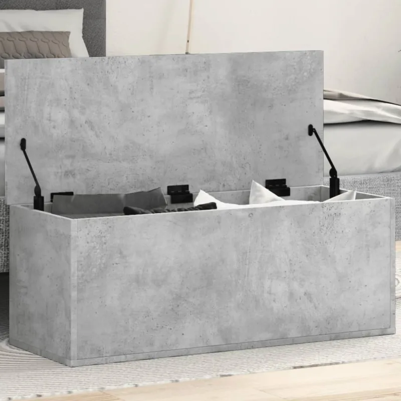 Caja de almacenamiento gris hormigón 90x35x35 cm de madera contrachapada
