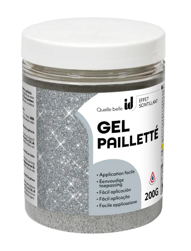 Aditivo pintura en gel purpurina id color plateado 200gr