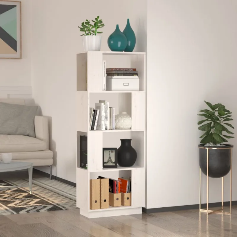 Librería/separador de ambientes blanco, 51x25x132 cm, pino macizo. - pangivo