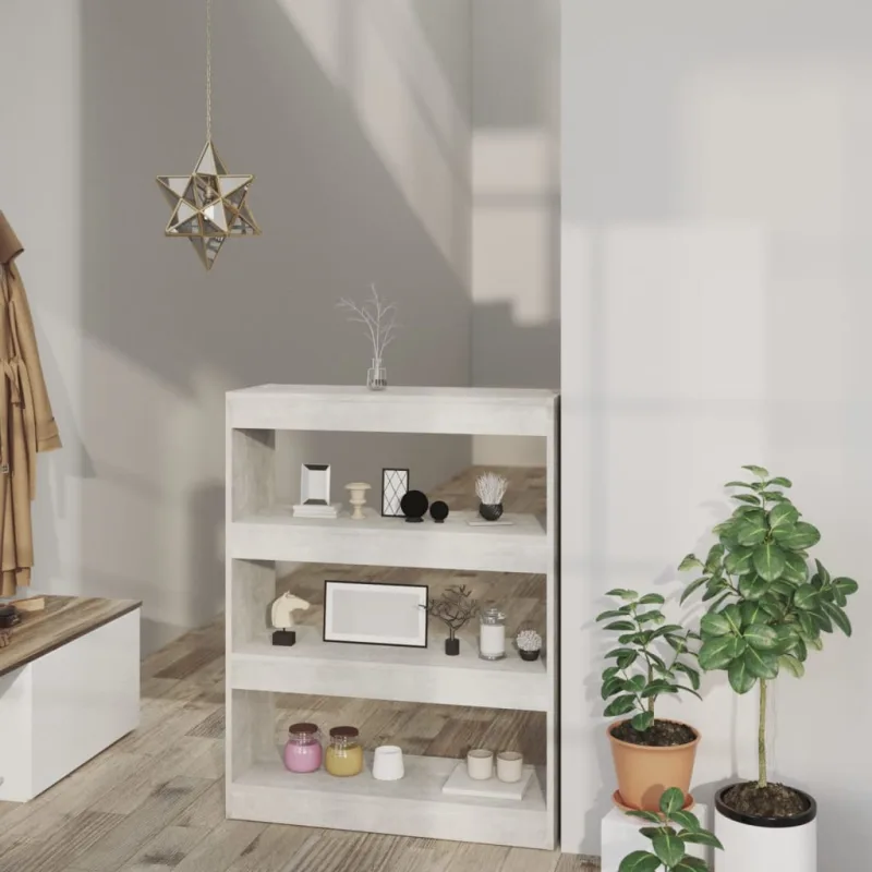 Librería/separador de ambientes, color gris hormigón, 80x30x103 cm, madera de ingeniería. - pangivo