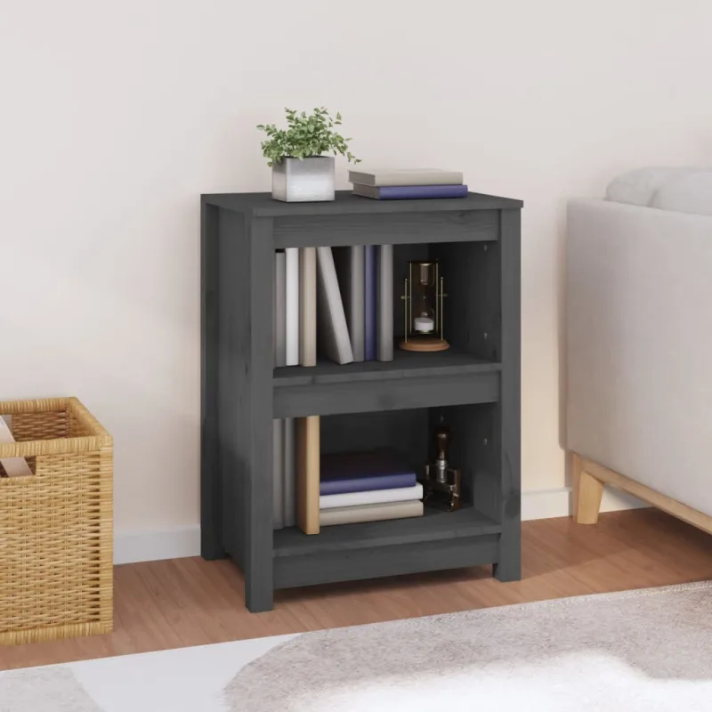 Librería gris de 50x35x68 cm, madera maciza de pino. - pangivo