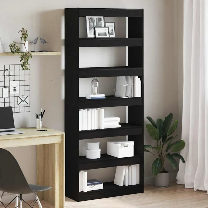 Librería negra, 80 x 30 x 198 cm, madera de ingeniería. - pangivo