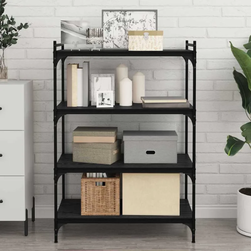 Librería de 4 piezas, negra, 80 x 40 x 1,5 cm, madera de ingeniería. - pangivo