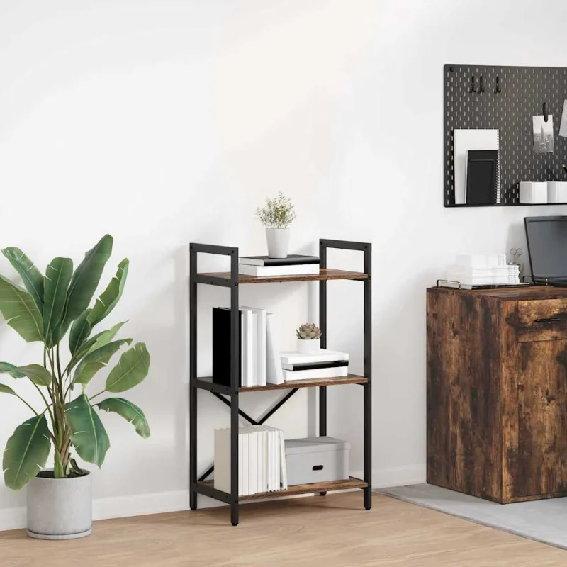 Estantería de roble ahumado de 56 x 34 x 96 cm, fabricada en madera de ingeniería. - pangivo