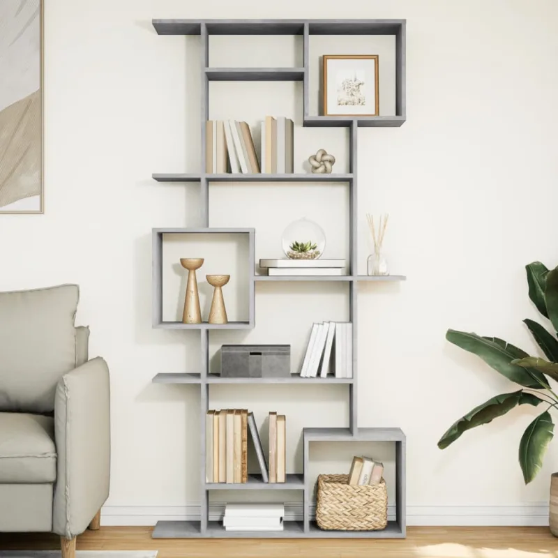 Librería gris hormigón, 92x29x188 cm, madera de ingeniería. - pangivo