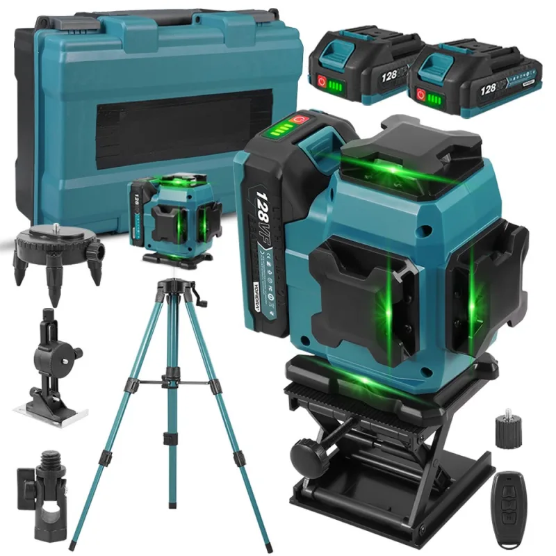 Láser de línea cruzada 16 líneas nivel láser 3° autonivelante 4 x 360° nivel láser con 2x batería + trípode, para construcción interior