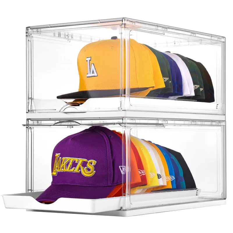 Juego de cajas apilables de 2 piezas autrucker, caja para guardar gorras de béisbol, estuche transparente a prueba de polvo para gorras