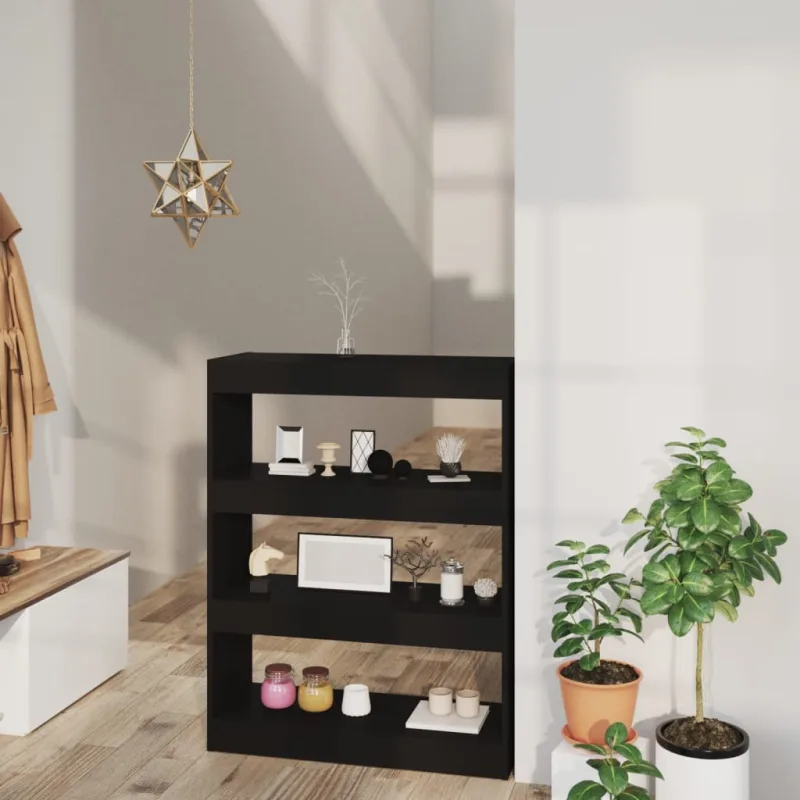 Librería/separador negro de 80x30x103 cm, madera de ingeniería. - pangivo