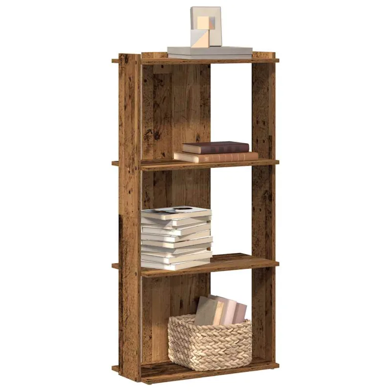 Librería de tres niveles, madera reciclada, 60x30x120cm, madera de ingeniería. - pangivo