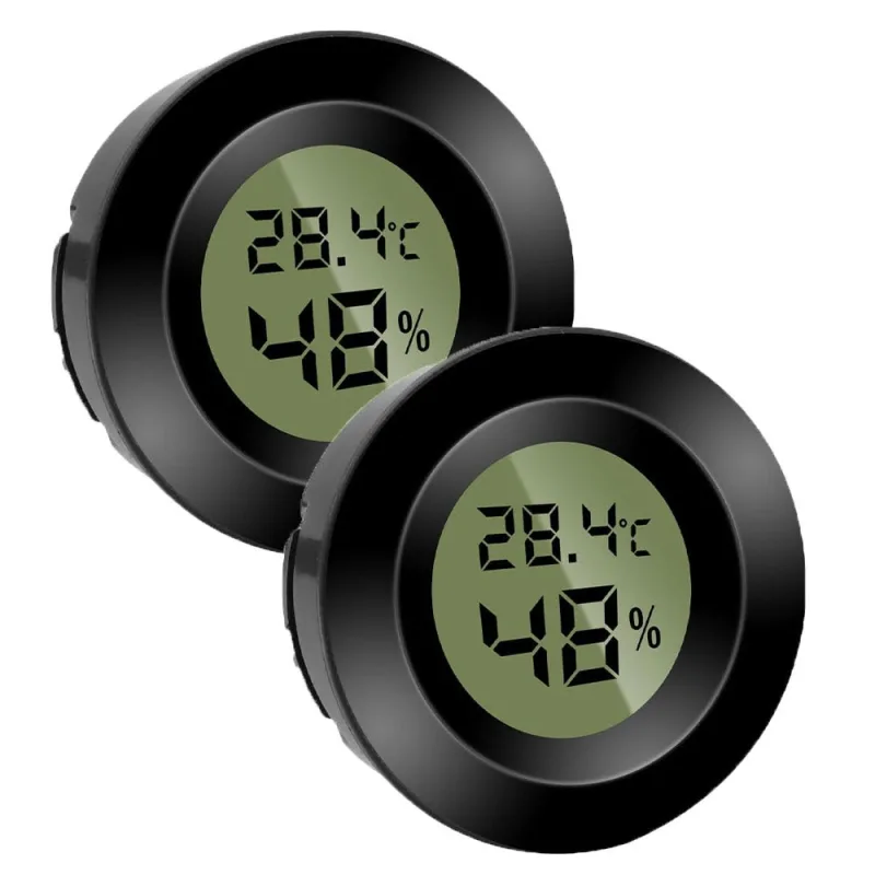 2 mini termómetros/higrómetros digitales redondos, rango de temperatura: -50 °c a 70 °c, rango de humedad: 20 % a 90 %, negros