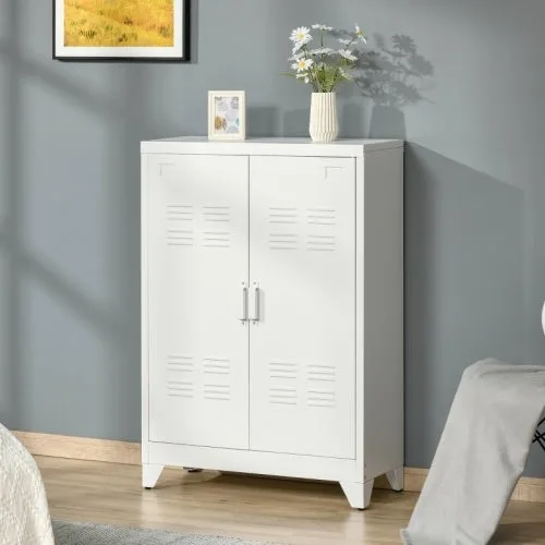 Armario metálico de persiana – mueble multiuso con puertas magnéticas 75x33x110cm, blanco
