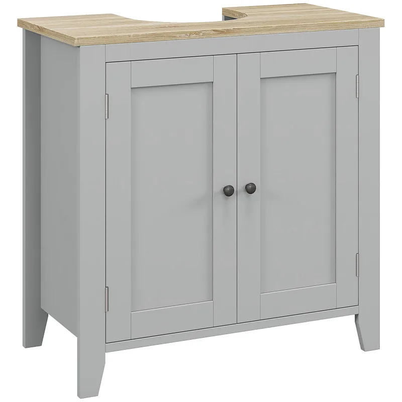 Mueble bajo lavabo 2 puertas estante ajustable 60x30x60cm gris madera baño