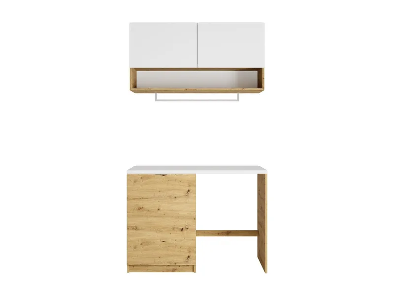 Muebles para el cuarto de la lavadora con encimera - l122 cm - blanco y natural claro - nataji
