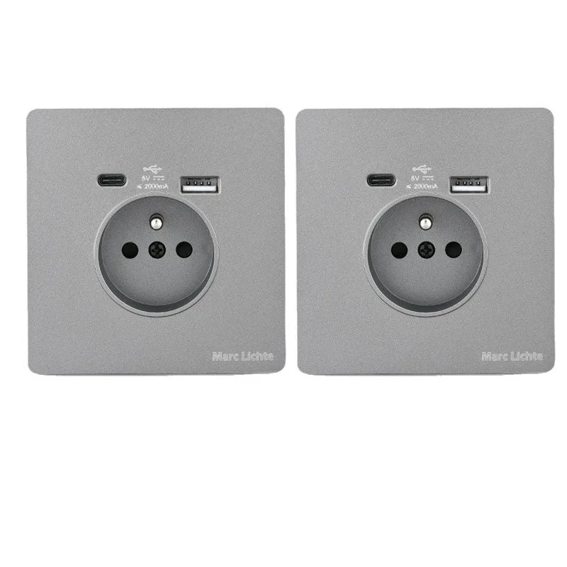 Paquete de 2 enchufes de pared con usb + tipo-c, 5v 2000ma, toma de corriente usb estándar de la ue (250v), apto para smartphones y tabletas