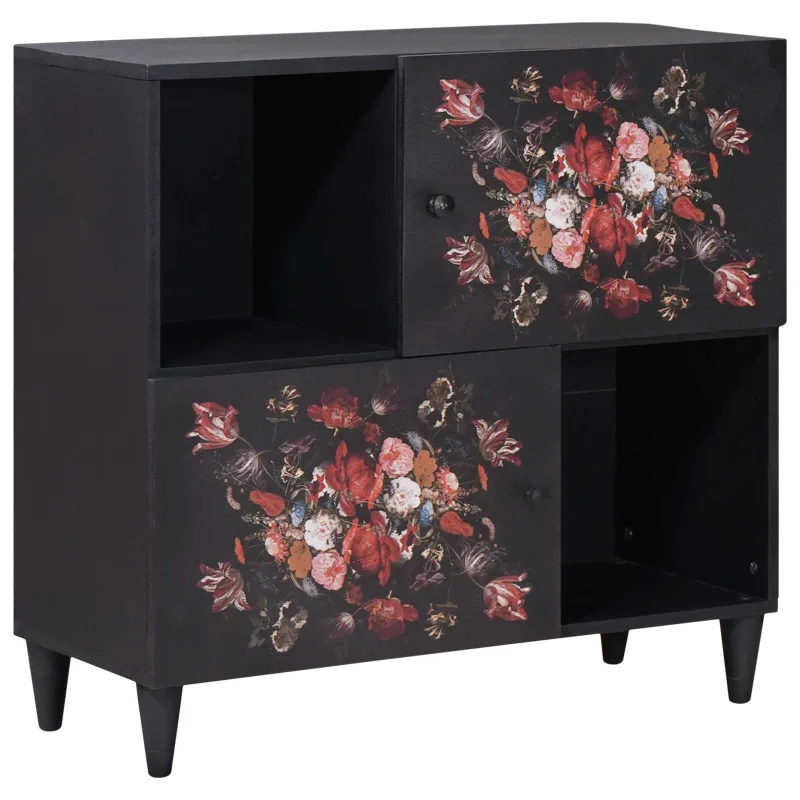 Moderno rio de almacenaje rectangular de 80 x 33,5 x 75 cm con tiradores de latón de estilo floral en 02_0057867